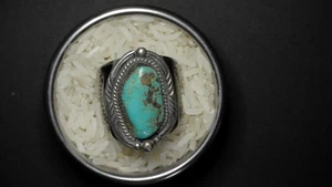 Vintage Navajo Sterlingsilber Türkis Ring 17,45 g Größe 12 großer Cabochon" - Bild 1 von 9