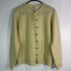 Lady Clansman VTG Women’s M Cardigan Yellow 100% Scottish Shetland Wool Sweater - Picture 1 of 6