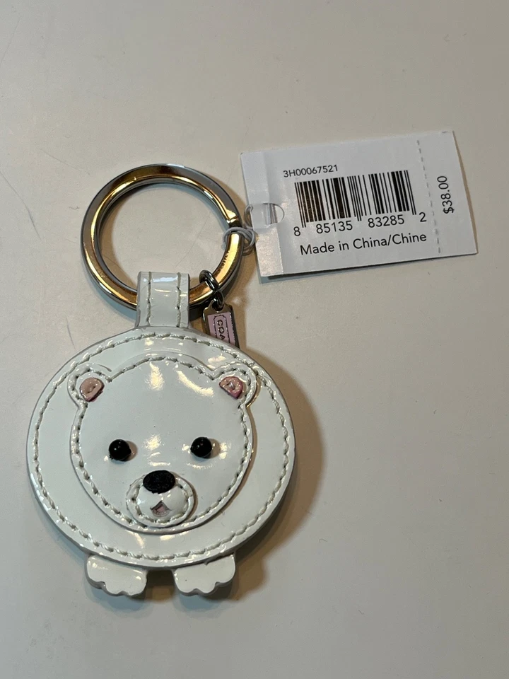 Coach белый белый белый медведь лакированная кожа w/норка хвост брелок F93015 новый в коробке - Изображение 1 из 4