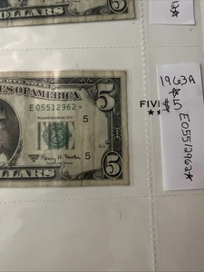 1963-A $5 Star Note Collectible Currency Replacement Note - Picture 1 of 11