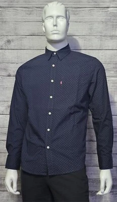 New Levis Men's Classic Fit Polka Dot With Pocket Navy Dress Shirt Size Medium - Image 1 of 4