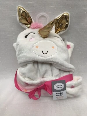 Luvable Friends Unicorn Hooded Baby Blanket 28x40 White Pink Stars Girls NEW - Image 1 of 4