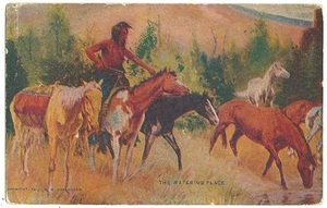 Die Wasserstelle Indianer auf Pferd Indianer Postkarte - Bild 1 von 1