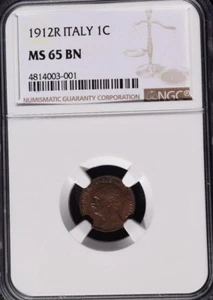 1912 R Italy 1 Centesimo, NGC MS 65 BN, Better Date - Picture 1 of 1