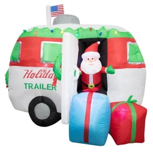 CHRISTMAS SANTA RV CAMPER TRAILER HOLIDAY AIRBLOWN INFLATABLE YARD 7 FT - Picture 1 of 3