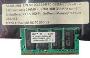 M470L3224FT0-CB3 Samsung 256MB PC2700 DDR-333MHz non-ECC Unbuffered FOR SALE - Picture 1 of 2