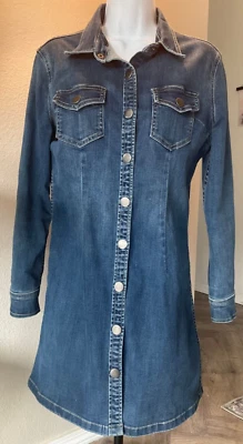 Vintage Shirt Dress Womens Small Blue Denim Snap Long Sleeve Spiegel? - Image 1 of 4