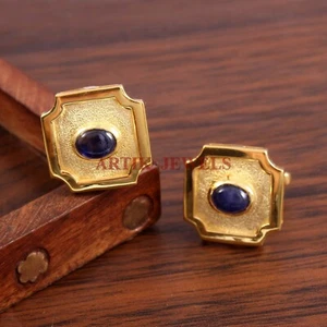 Gemelo De Zafiro Calentado Con Cobre De Plata Baño De 18k #3110 - Imagen 1 de 3