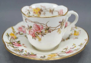 George Jones Pink & Yellow Rose & Gold Antique Demitasse Cup & Saucer C. 1890s - Picture 1 of 12
