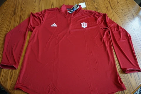 INDIANA HOOSIERS MENS ADIDAS LONG SLEEVE 1/4 ZIP JACKET 2XL RED/WHITE AEROREADY Cover