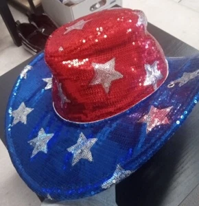 USA Stars & Stripes Sequinned Cowboy/cowgirl Novelty Party Fun Hat July 4th - Picture 1 of 5