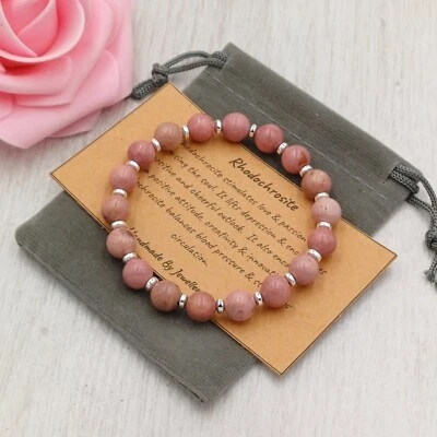 RHODOCHROSITE Bracelet Stretch Handmade + Gift Bag & Card Crystal Gemstone 6/8mm - Image 1 of 4