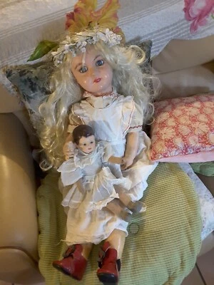 Grande poupée vintage 75 cm et sa poupee - Photo 1/4