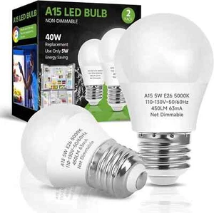 LED Refrigerator Light Bulb, 40W Equivalent LED A15 Bulb, 5W Daylight 5000K E26 - Picture 1 of 3
