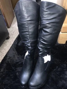 TOP Moda Womens Black Knee High Round Toe Lace-Up Slouched High Heel Boots 6.5 - Picture 1 of 9