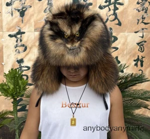 Men's Full Covered Real Natural Raccoon Fur Hat Russian Ushanka Hat Trapper Hat - Picture 1 of 19