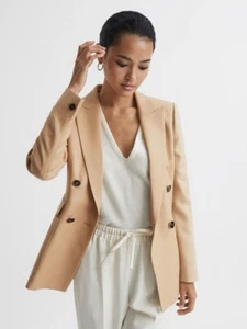 Blazer REISS Larsson Mezcla de Lana Tostada Doble Pecho Sarga Camel Reino Unido 14 - Imagen 1 de 18