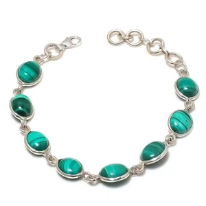 Malachite Stone Solid Sterling Silver Hook Wedding Chain Heart Chakra Bracelet - Picture 1 of 8
