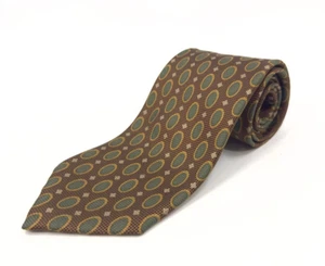 Hickey Freeman 100% Silk Tie Brown Green Gold Circle Dot Print Made In Italy - Picture 1 of 7