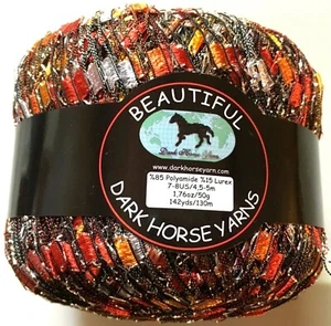 Flame Glitz Ladder Yarn Dark Horse Beautiful #B105 Red Orange White Metal Ribbon - Picture 1 of 6