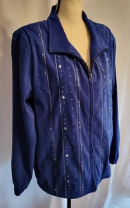 ☆Vintage 70s☆ DiscoTrack Jacket Hippie L Blue Embroidered Suede Retro - Picture 1 of 10