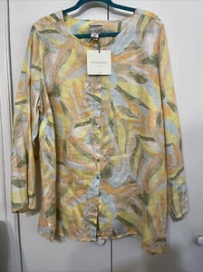Cynthia Rowley 100% Linen Button Down Blouse Tunic Top Beach Fun Plus SZ 2X NWT - Picture 1 of 9