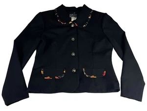 Vintage Breli Originals Blazer Jacket Women's 8 Black Shoulder Pads Floral Trim - Picture 1 of 4