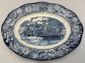 Vintage Staffordshire Liberty Blue 14 Inch Oval Platter Washington Crossing - Picture 1 of 5