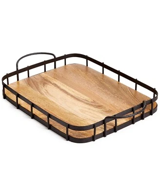 Martha Stewart 268507 Farmhouse Wood & Wire Tray Brown - Image 1 of 2