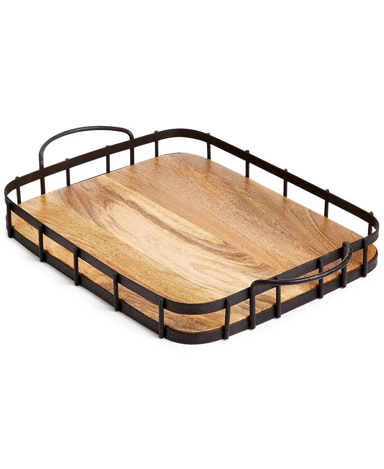 Martha Stewart 268507 Farmhouse Wood & Wire Tray Brown - Image 1 of 2
