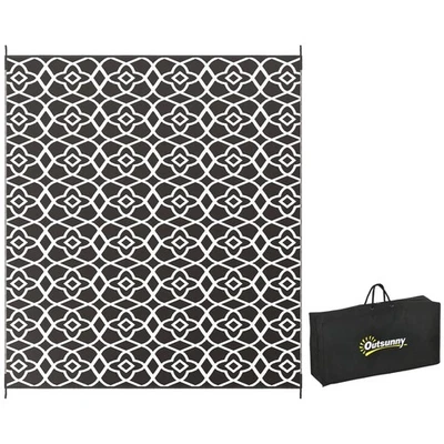 Outsunny Outdoor Rug with Carry Bag 8' x 10' Plastic Straw Rug Reversible Use - Image 1 of 4