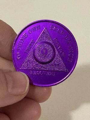 AA Recovery Sobriety 9 Month Medallion Chip Token Purple - Image 1 of 4