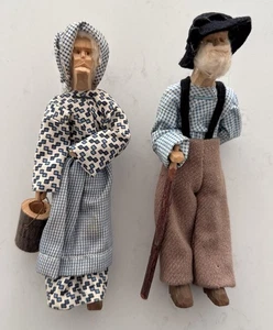 PAAR antike Volkskunst geschnitzte Holz ältere Paar Ozark Puppen Oma & Opa - Bild 1 von 10