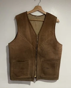 Vintage Abercrombie & Fitch Shearling Vest Mens M Brown Suede Outdoors 60s 70s - Picture 1 of 9