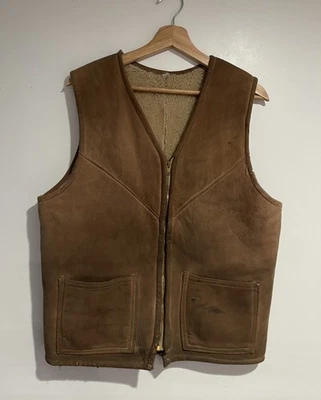Vintage Abercrombie & Fitch Shearling Vest Mens M Brown Suede Outdoors 60s 70s - Image 1 of 4