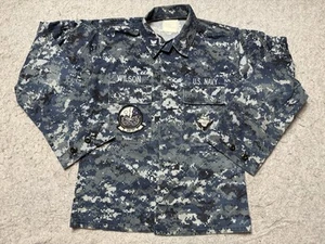 US Navy Jacket Mens Small Short Blue Digital Camo USN Working Blouse Military - Picture 1 of 8