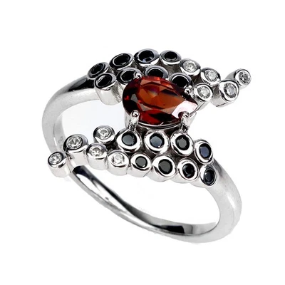 Anillo de plata de ley 925 pera Mozambique 7x5 mm espinela piedras preciosas joyería tamaño 9,5 Foto 1 de 4