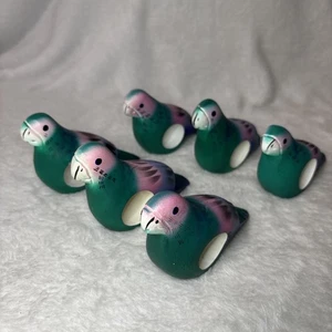 6 Wood Craved Colorful Parrot Bird Napkin Holder Rings Hand-Painted - Picture 1 of 5