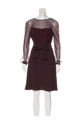 Vestido Valentino Semi Transparente Hasta la Rodilla Seda Talla Grande Borgoña Foto 1 de 4