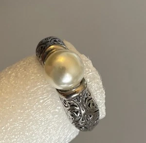 Vintage Sterling Pearl Solitaire Band Ring 925 Sz 7 - Picture 1 of 7