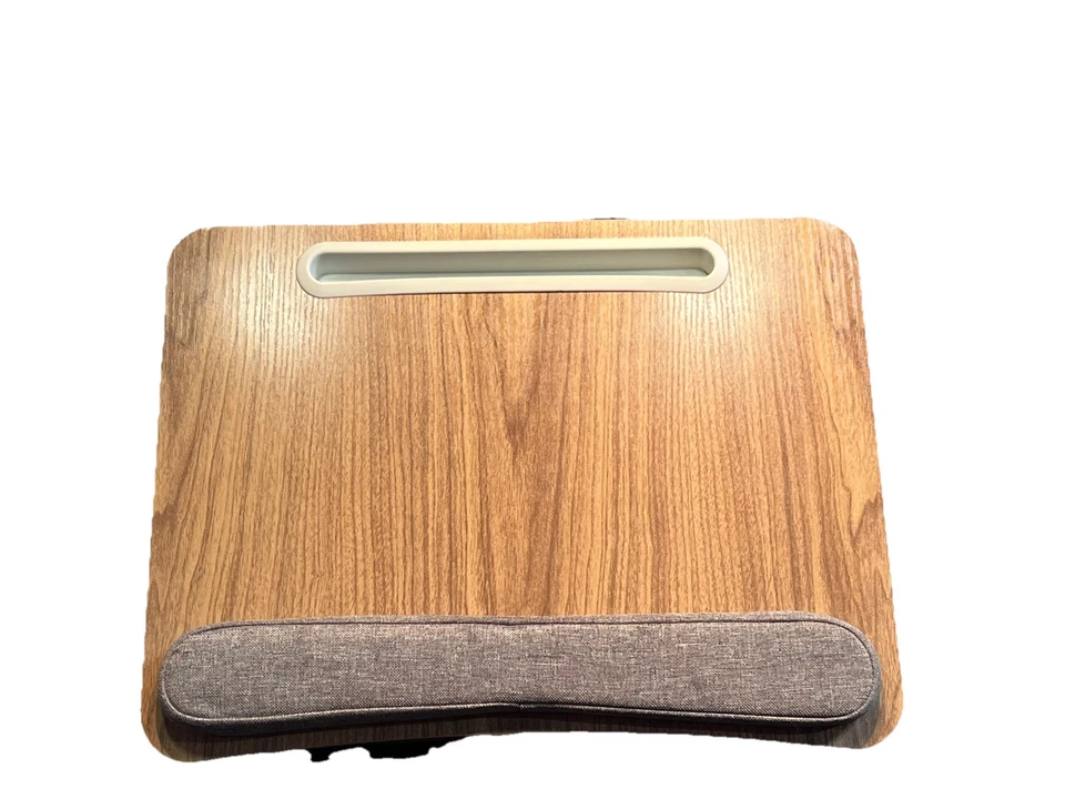 lap desk wood grain top and gray pillow bottom and wrist rest - Image 1 of 4