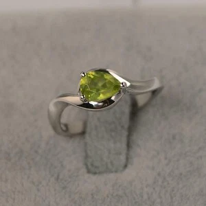 1ct Lab-Created Peridot Engagement Ring Swirl Twist Solitaire White Gold Plated - Picture 1 of 6