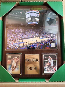 NBA Wachovia Center Arena Cherry Wood Plaque Licensed 8”x10” Two Trading Cards - Picture 1 of 5