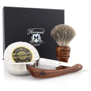 4Pcs Shaving Kit Cut Throat Razor Super Badger Shaving Brush Shaving Soap & Bowl - Picture 1 of 7