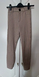Zara Beige Ivory Black Houndtooth Dogtooth Check Stretch Trousers Skinny Size S - Picture 1 of 11
