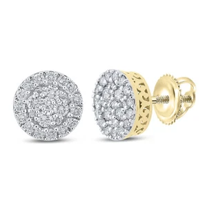 10kt Yellow Gold Mens Round Diamond Cluster Earrings 5/8 Cttw - Picture 1 of 1