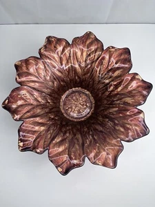Large Turkish Akcam Handmade Fused Art Glass Bowl Dish Table Decor Red Brown - Picture 1 of 7