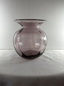 Blenko Art Glass Vase Hand Blown Purple Amethyst Optic Round Vintage - Picture 1 of 14