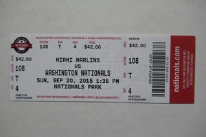 WASHINGTON NATIONALS VS MIAMI MARLINS 9/20/2015 FULL TICKET ~ OZUNA/TYLER HRs - Picture 1 of 1