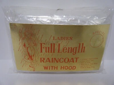LADIES Full Length Clear Plastic RAINCOAT with Hood New in Pocket-Size Package - Image 1 of 4